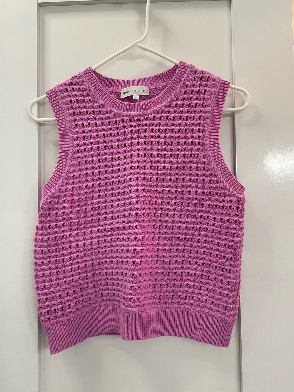 White + Warren Bubblegum Pink Open-Knit Sleeveless V-Neck Sweater Vest